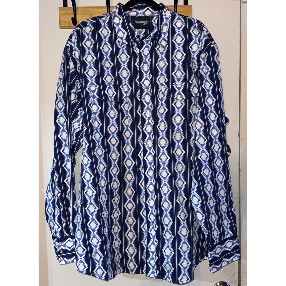 Wrangler Blue Checotah Pearl‎ Snap 2XL Tall